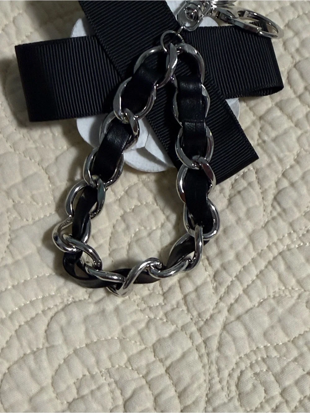 Bag charm/keychain White Flower w/ Pearl & black chain! You pick one!!! NWT